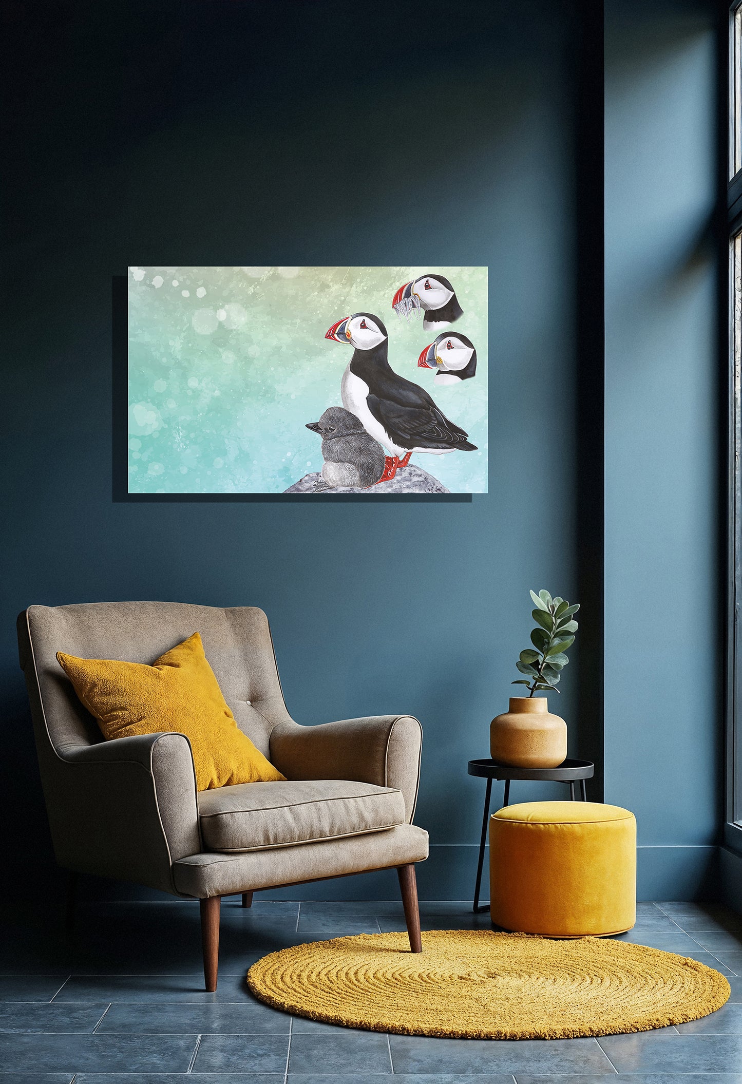 Wanddecoratie "Papegaaiduikers in ochtendstond"