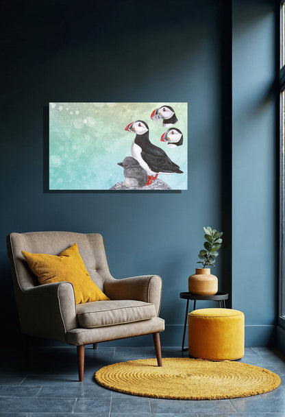 Wanddecoratie "Papegaaiduikers in ochtendstond"