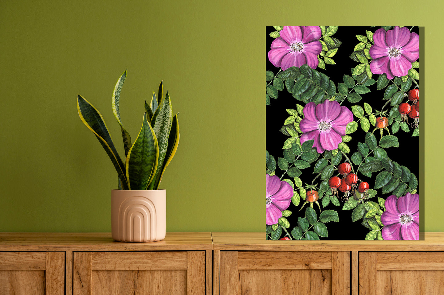 Wanddecoratie "Rozenbottels in de nacht"