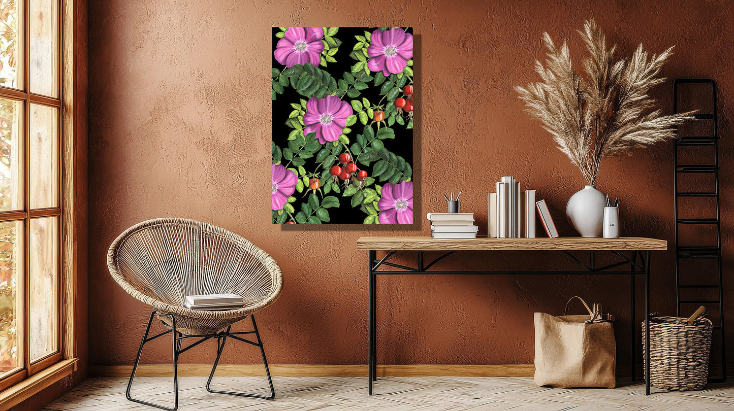 Wanddecoratie "Rozenbottels in de nacht"