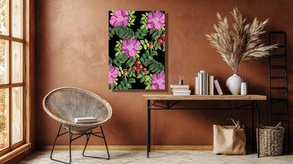 Wanddecoratie "Rozenbottels in de nacht"