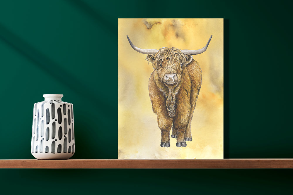 Wanddecoratie "Schotse hooglander | Rust in warme kleuren"