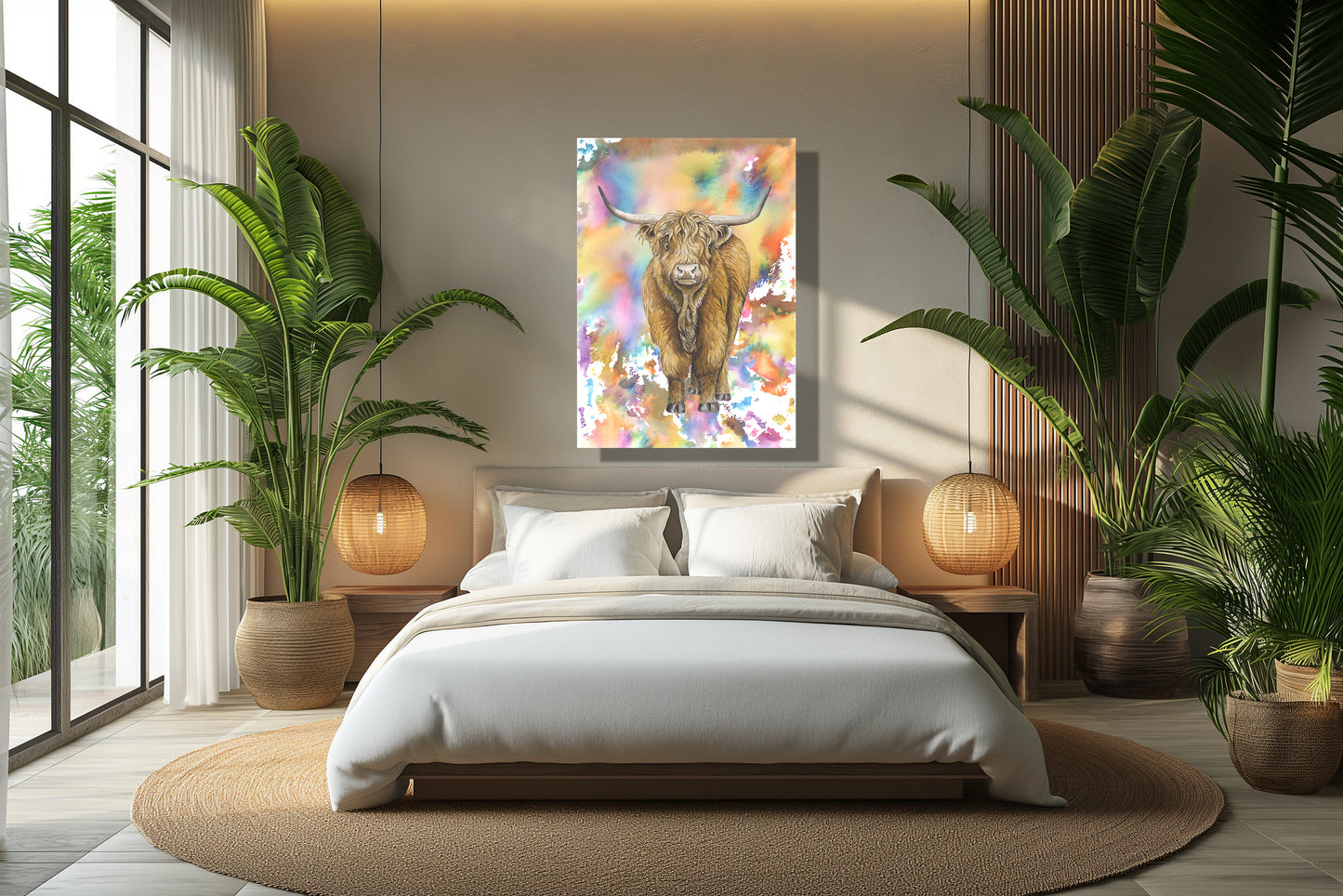 Wanddecoratie "Schotse hooglander | Explosie van kleuren"