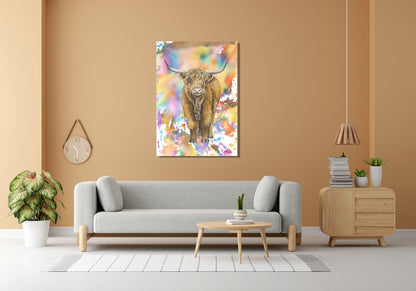Wanddecoratie "Schotse hooglander | Explosie van kleuren"