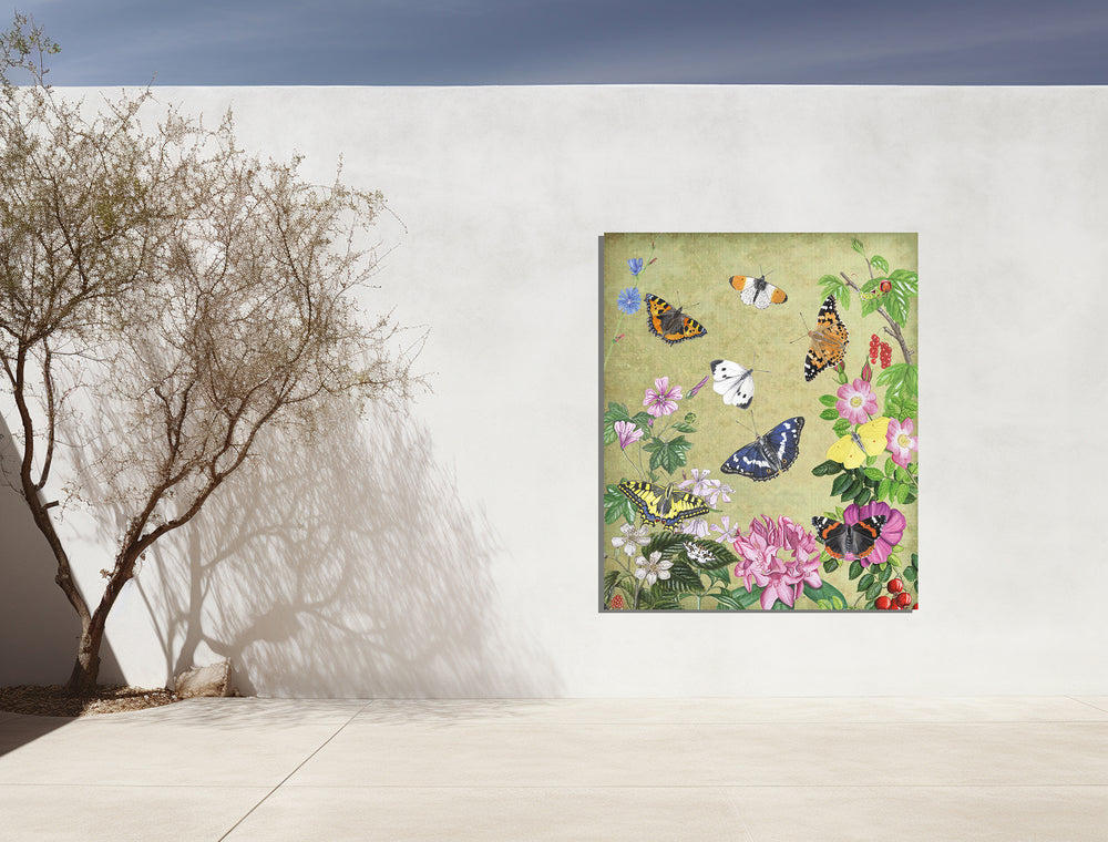 Tuinposter "Planten en haar vlinders, vintage"