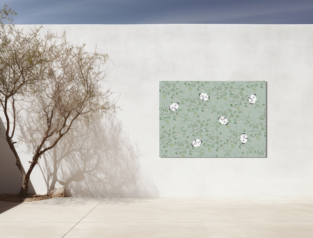 Tuinposter "Rankende helmbloem met witjes"
