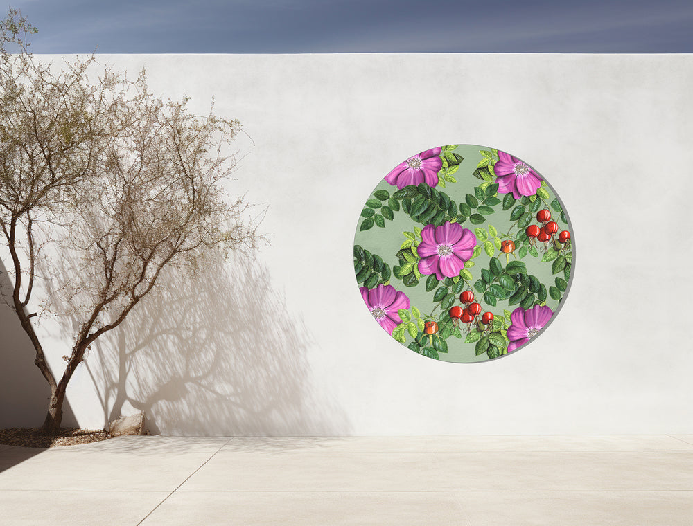 Tuinposter Cirkel "Rozenbottels, vintage"