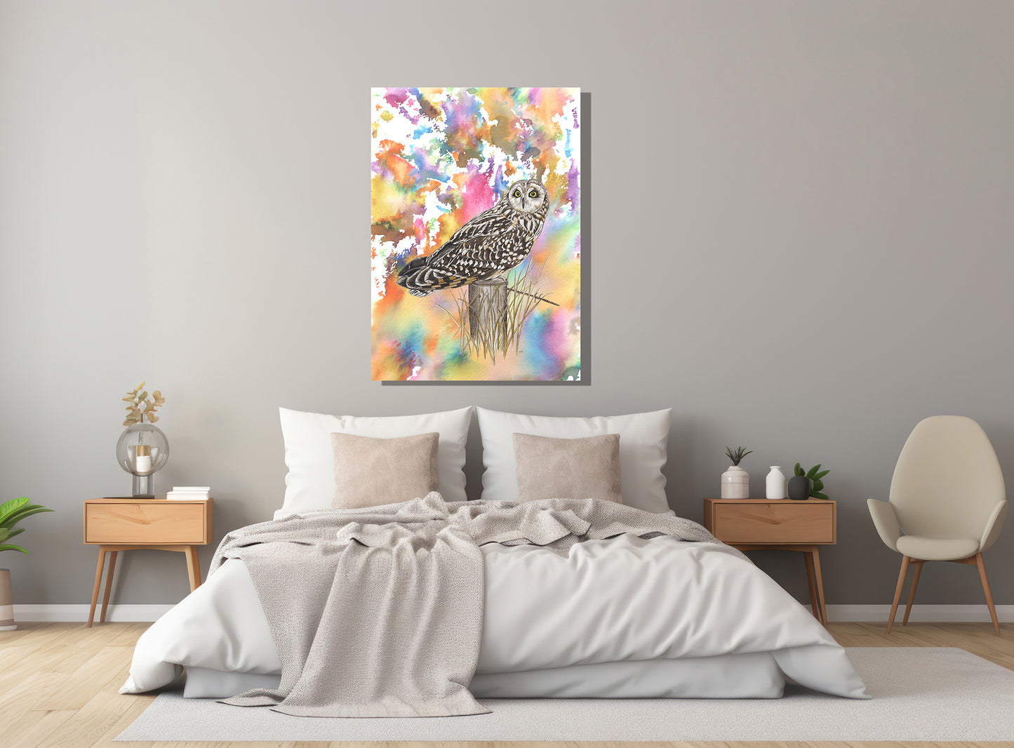 Wanddecoratie "Velduil | Explosie van kleur"