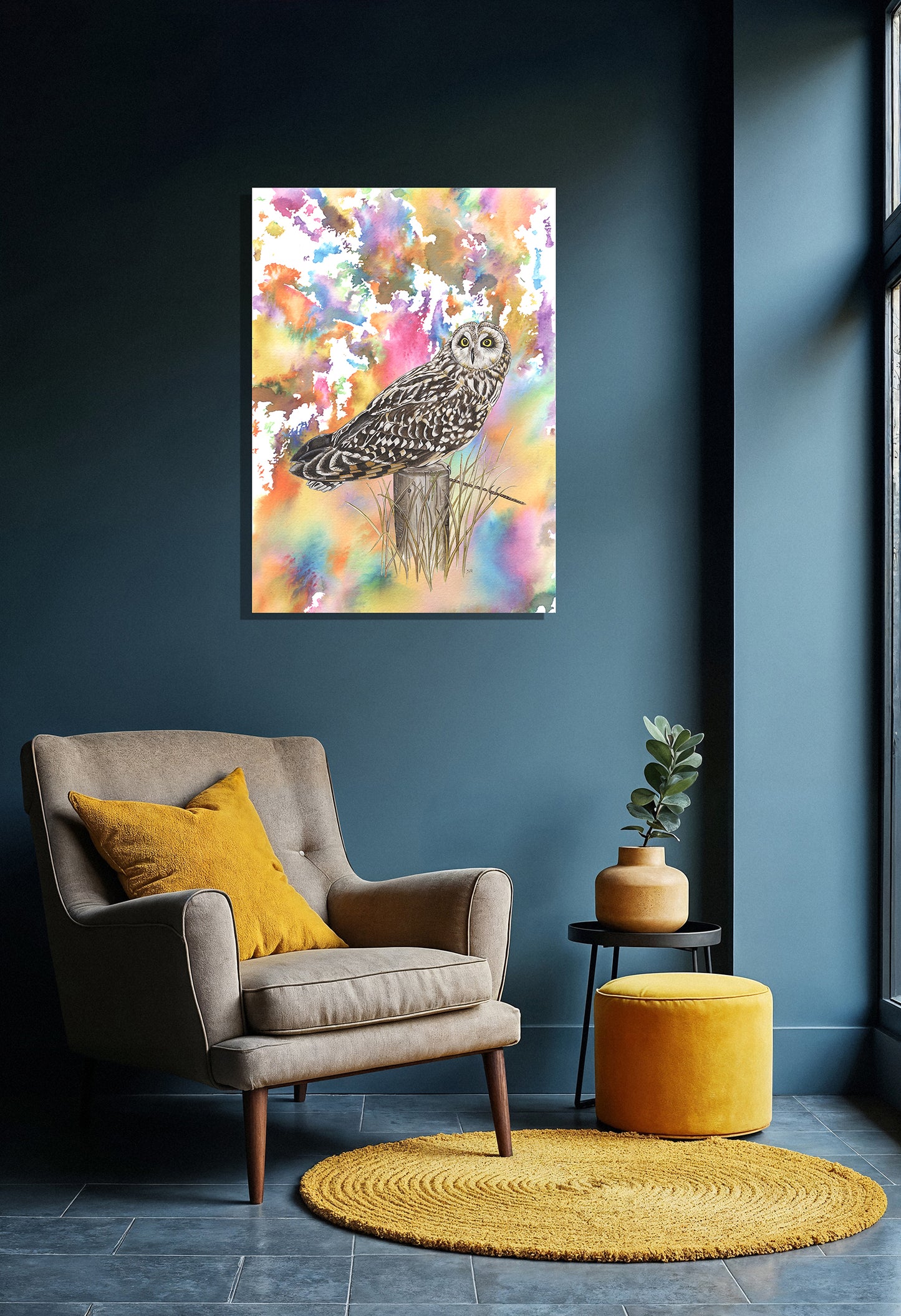 Wanddecoratie "Velduil | Explosie van kleur"
