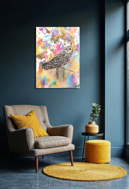 Wanddecoratie "Velduil | Explosie van kleur"