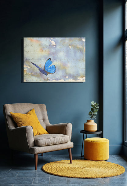 Wanddecoratie "Vlinder vliegt op muzieknoten"
