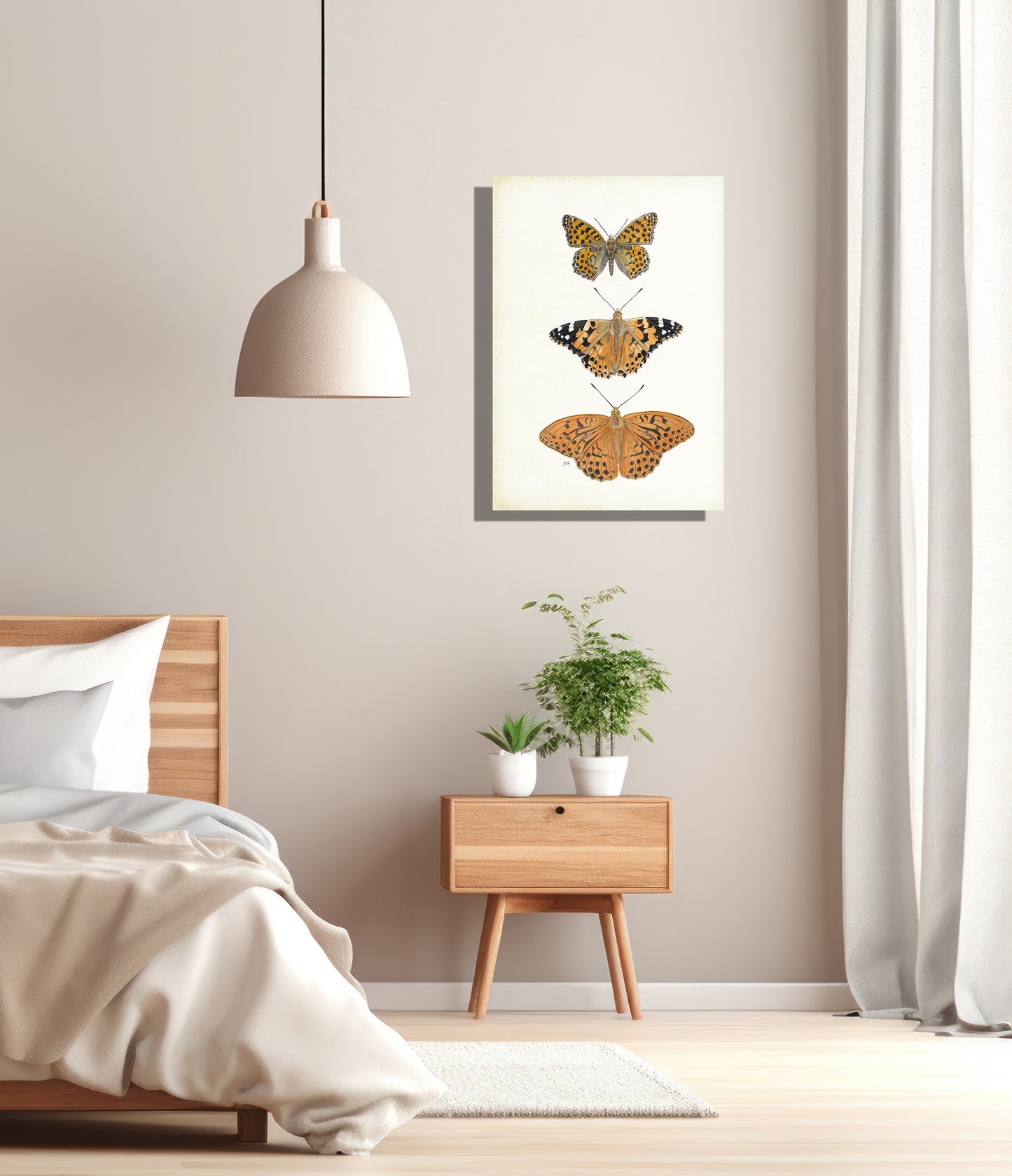 Wanddecoratie "Vlinders (3) met parelmoervlinder, distelvlinder en keizersmantel"