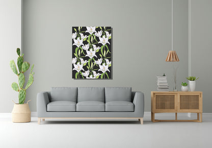 Wanddecoratie "Witte lelies in de nacht"