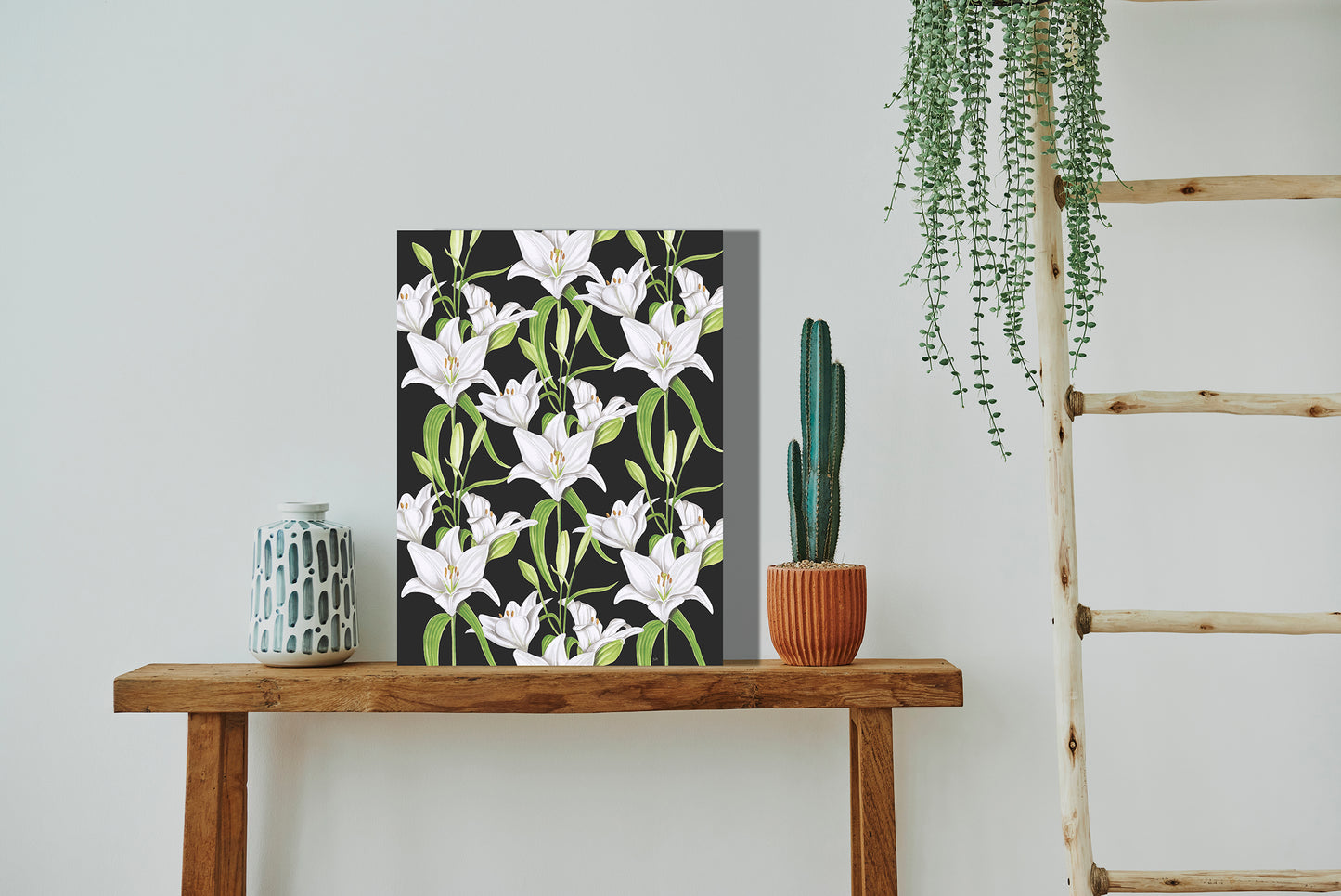 Wanddecoratie "Witte lelies in de nacht"