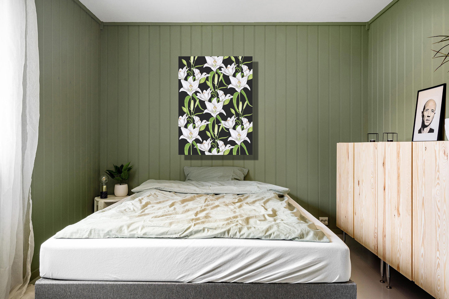 Wanddecoratie "Witte lelies in de nacht"