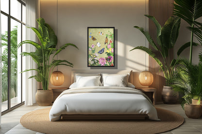 Ingelijst "Planten en vlinders, vintage"