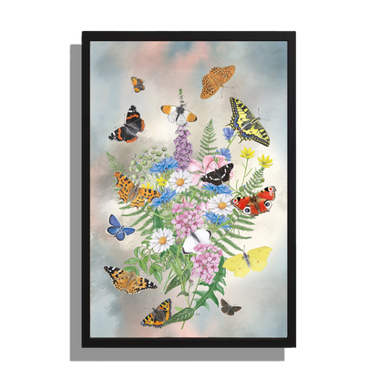 Wanddecoratie "Bosje kleurrijke bloemen met vlinders"