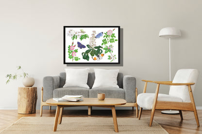 Ingelijst "Bloesems en haar vlinders"