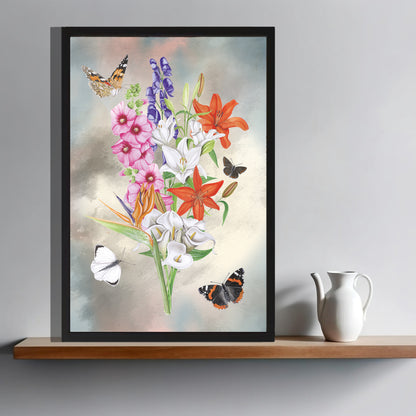 Ingelijst "Bos bloemen met lelies"