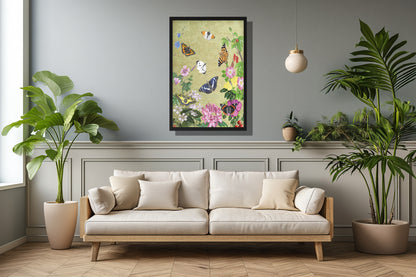 Ingelijst "Planten en vlinders, vintage"
