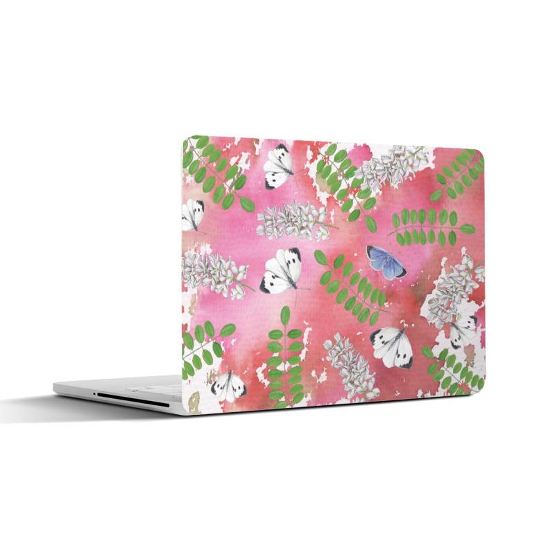 Laptopsticker "Acacia met witjes - roze"